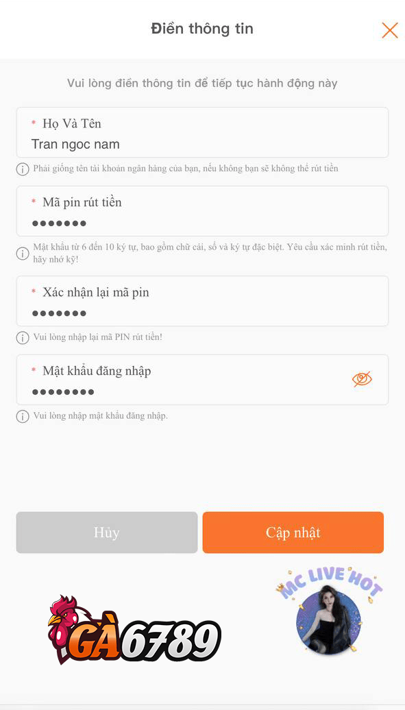 Tạo mật khẩu rút tiền Tạo mật khẩu rút tiền
