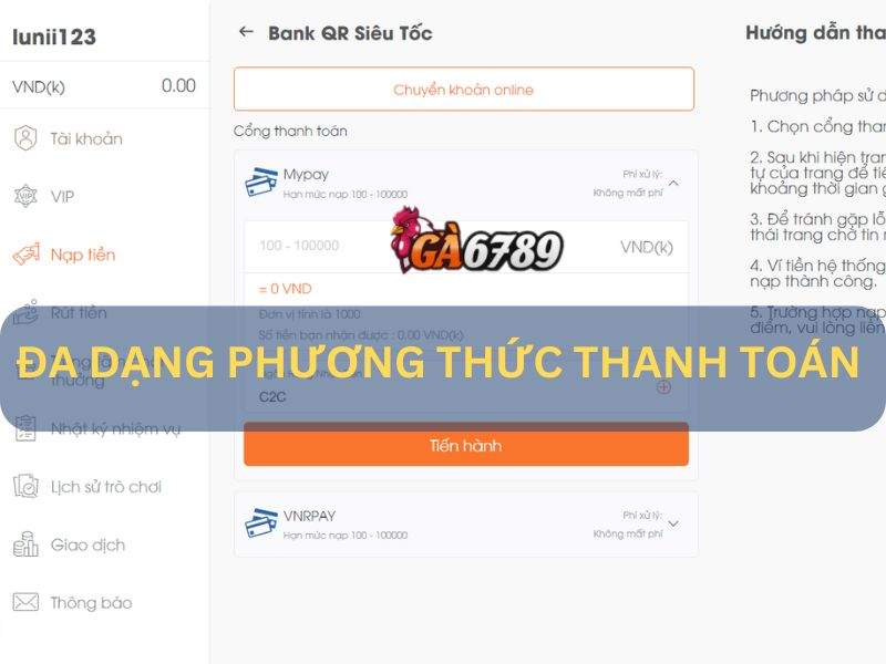 GA6789 cung cấp đa dạng các phương thức thanh toán GA6789 cung cấp đa dạng các phương thức thanh toán